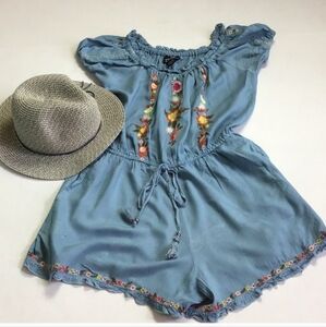 Angie Romper Embroidered Chambray pockets!